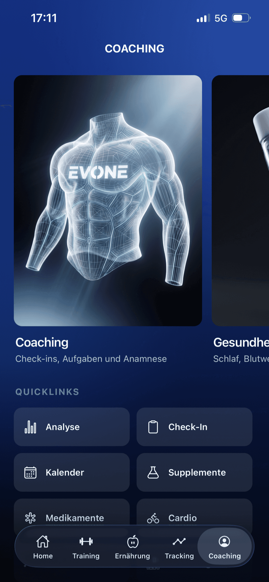 Coaching-Bereich in der Evone App
