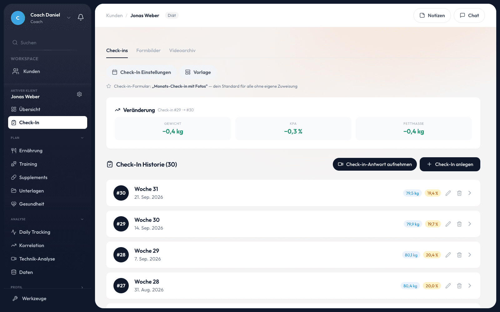 Evone Coach: Check-ins